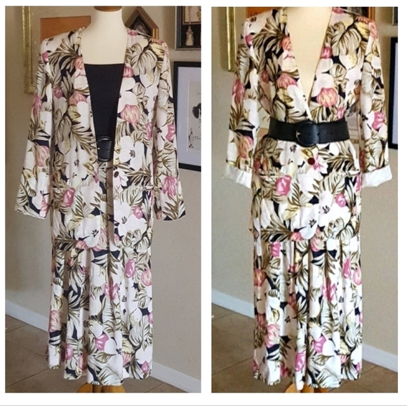 Vintage - Modiano 80's Floral 2 Piece Skirt Suit - Picture 1 of 8
